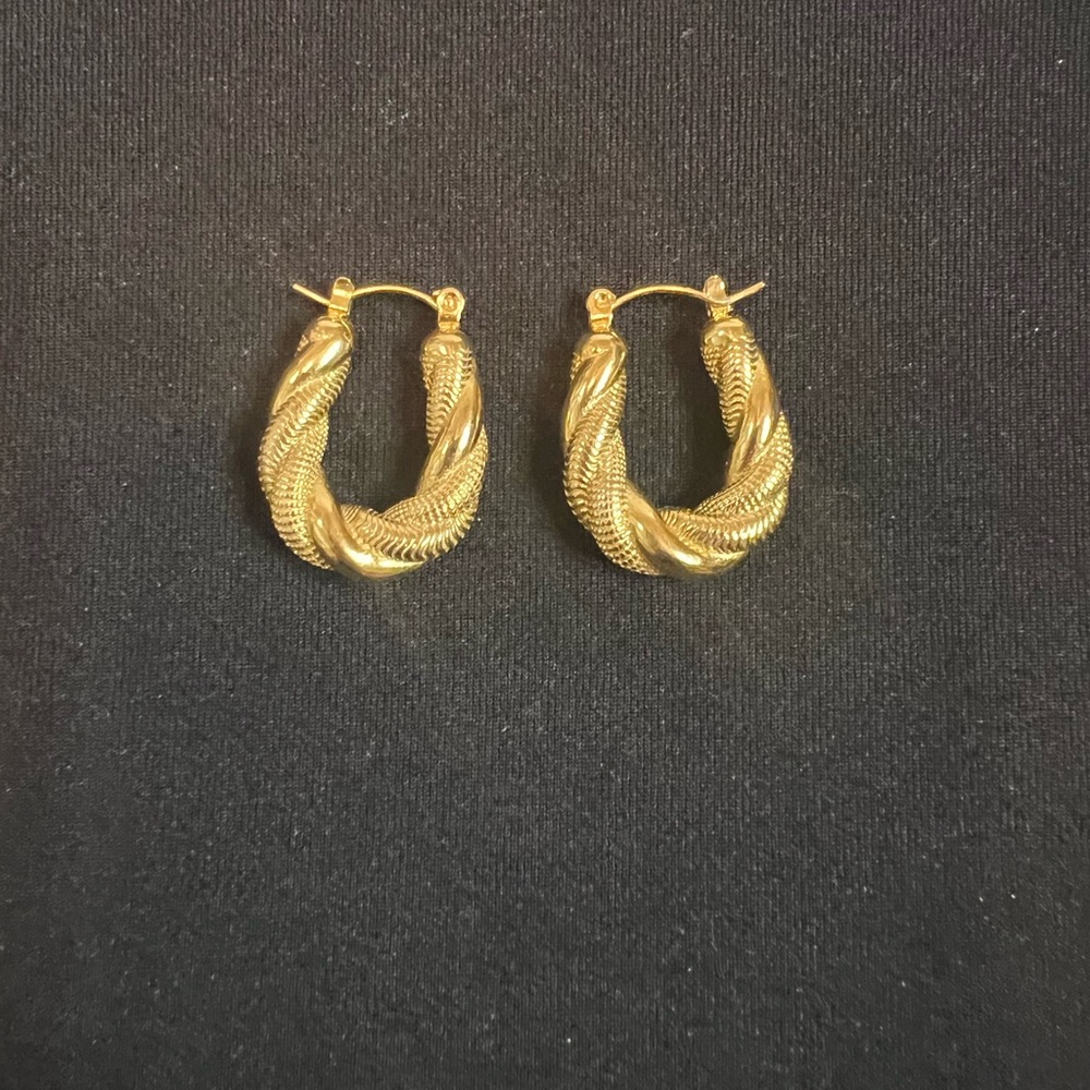 Gold Textured Hoops - Picture 2 of 4